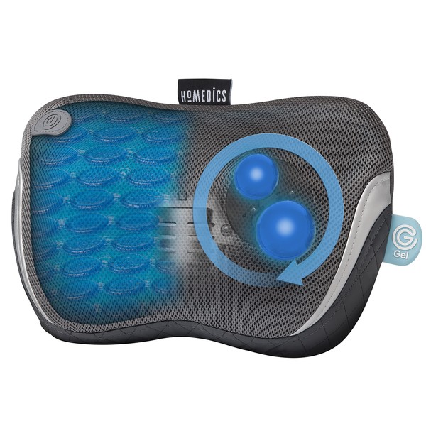 HoMedics Gentle Touch Shiatsu Massage Pillow with Heat and Gel Node Technology For Back, Neck, Hamstrings and More, Cordless and Rechargeable