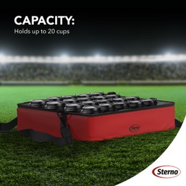Sterno Delivery Stadium Drink Carrier, Insulated Container for Beverage Vending, Heavy Duty Red Vinyl, Holds 20 Cups, 20”L x 24”W x 6”H
