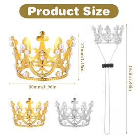 2 Pack Small Dog Crown Headband Rhinestone Faux Pearl Crowns Silver Gold Rhinestone Faux Pearl Crowns Pet Birthday Party Crown for Birthday Party Adoption Celebration Photos