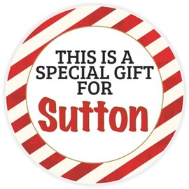 This is a Gift for Sutton - 100 Pack Circle Stickers 3 Inch - Candy Cane Merry Christmas Gift Tag Present Tree Holiday Custom Name Santa Claus