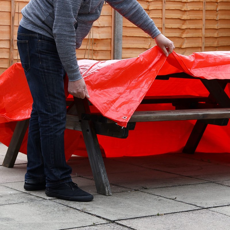 Bortaberg Tarpaulin Strengthened Waterproof With Eyelets, Orange, Multi-Use Cover Protection,
