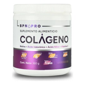 Colágeno Hidrolizado BPN PRO en Polvo con Ácido Hialurónico y Ácido Fólico, Sabor Fresa 360g Mejora tu Salud y Belleza, Fortalece Articulaciones, Piel Radiante, Suplemento Nutricional de Alta Calidad