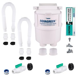 PF WaterWorks AQUAGREEN Rain Water Collection Downspout to Rain Barrel Diverter (Fits 2"x3" or 3"x4") Complete Double Barrel Kit, Flexible Connector Hose (2), High Volume Spigot (2) - White Diverter