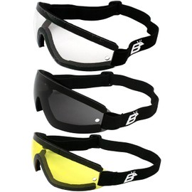 Birdz Eyewear Wing Watersports, Skydiving & Motorcycle Safety Goggles Padded Black Frame w/Clear Smoke Yellow Lenses