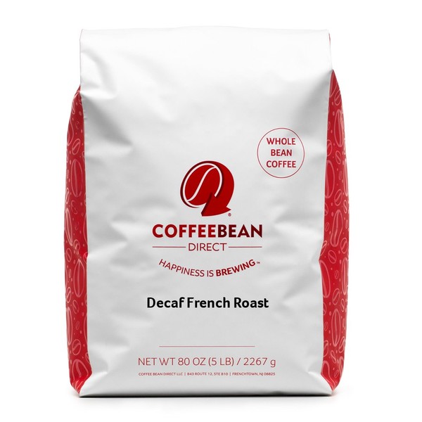 Coffee Bean Direct Decaf French Roast, Whole Bean Coffee, 5 Pound Bag