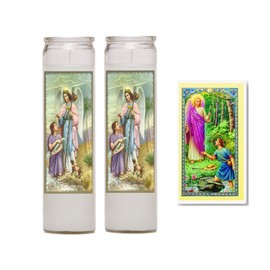 Gifts by Lulee, LLC Arcangel San Rafael Set de 2 Veladoras incluye Tarjeta de Rezo Importada de Italia Laminada con Acentos en Oro