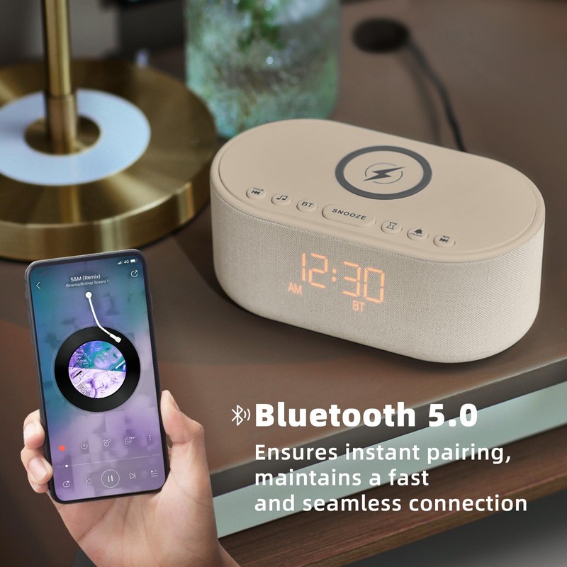 Sound Machine Alarm Clock for Bedrooms: Bluetooth 10W Stereo Sound