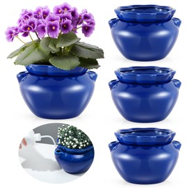 Sunnychicc African Violet Pots Self Watering Plant Pot for Indoor Plants Ceramic Self Watering Planter for Plant Lovers Ideal Plant Pot Thriving Plant Flower Maintenance (4 Sets, 6 Inch)