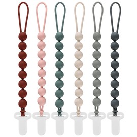 Slotic 6-Pack Silicone Pacifier Clips for Babies, Safe Teething Beads, Rust-Free Holders, Baby Boy and Girl Essentials, Newborn Must-Have Accessories, BPA-Free