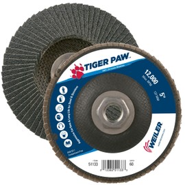 Weiler 51133 5" Tiger Paw Abrasive Flap Disc, Conical (Ty29), Phenolic Backing, 60Z, 5/8"-11 UNC Nut (Pack of 10)