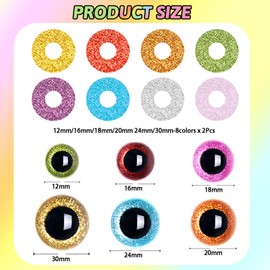 196 Pcs 3D Upgraded Glitter Safety Eyes for Amigurumi 12-30mm Large Crochet Safety Eye for Crocheting Stuffed Animal Eyes Washers Doll for Toy Making Supplies DIY Decoration