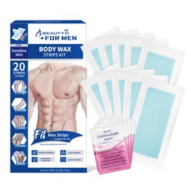 Beauty7 Men Wax Strips for Body, Ready to Use Waxing Strips, Facial Hair Removal Wax, Legs Arms Chest At Home Waxing Kit, 20 Waxing Strip 4 Calming Oil Wipes