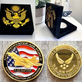 U S AIR FORCE F-22 RAPTOR Challenge Coin with special velvet case.