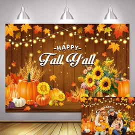 Happy Fall Y'all Backdrop 7x5ft Pumpkin Maple Leaves Thanksgiving Decor