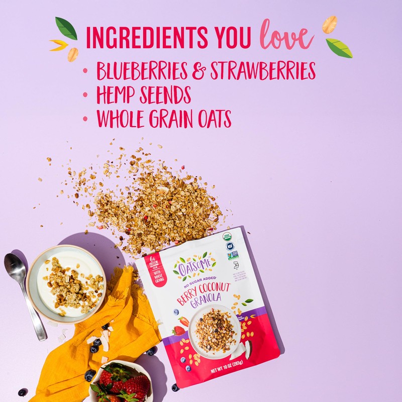 Oatsome Berry Coconut Granola, No Sugar Added, Gluten Free, 6g