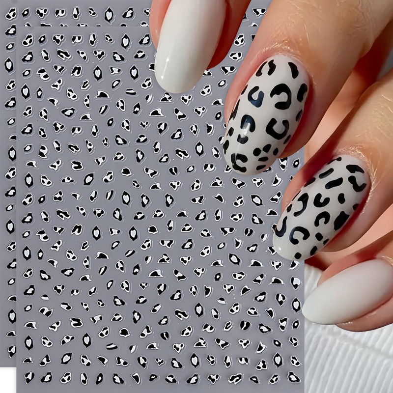 8 Sheets Leopard Nail Stickers 3D Self-Adhesive Cute Leopard Print