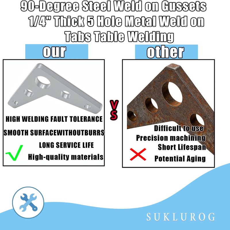 10 Pcs 90-Degree Steel Weld on Gussets,1/4" Thick 5 Hole