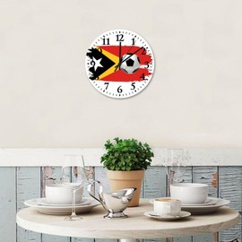 Silent Wall Clock Silent Non-Ticking Large Numbers Battery Operated Football Theme Timor-Leste Man Athlete Lovers Wood Clocks Modern Wooden Wall Decor for Family Room Patio Garden 10 Inch