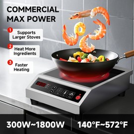 Portable Induction Cooktop, 1800W Countertop Stove Burner with 8” Heating Coil, Professional Induction Hot Plate, 24-Hour Timer, 11 Temp & Power Levels, LCD Display, Ideal for Home & Commercial Use