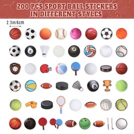 Frienda 200 Pcs Sport Stickers Bulk for Water Bottles - Vinyl Waterproof Mixed Balls Sports Ball Stickers for Sports Party Favors