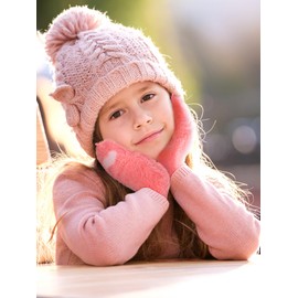 Geyoga 3 Pair Heart Fingerless Gloves Convertible Flip Top Gloves Winter Half Finger Mitten for Boy Girl 5-10 Year(Purple, Navy Blue, Red,8-12 Years)