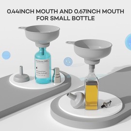 Pisol Wide Mouth Versatile Funnel, Canning Funnels for Kitchen Use, Food Grade Plastic Cooking Funnel Set with 4 Size Spouts and 2 Strainers for Filling Different Bottles and Bags, Grey