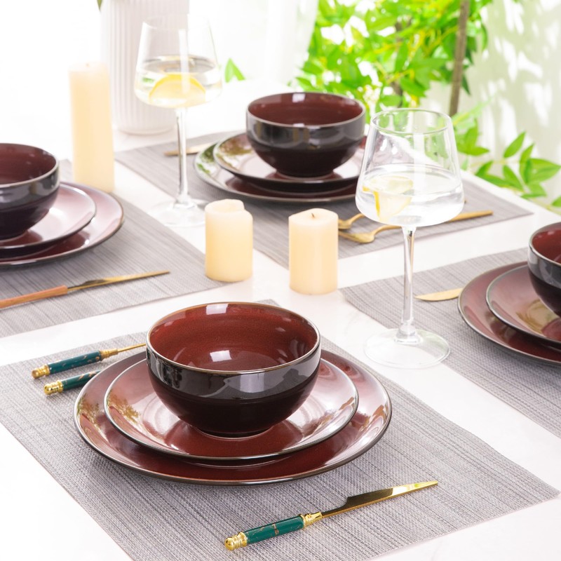 LERATIO Ceramic Dinnerware Sets for 4,Stoneware Coupe Plates and Bowls