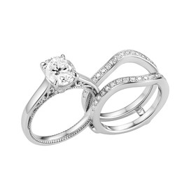 DovEggs Moissanite Wedding Ring for Women 0.63CTW 1.5mm Moissanite Lab Created Diamond Half Eternity Bezel Channel Curved Enhancer Guard 14k Gold Quality Sterling Silver(Enhancer Wedding Band Only 5)