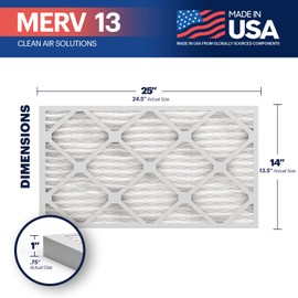 BNX 14x25x1 MERV 13 Air Filter 12 Pack - MADE IN USA - Electrostatic Pleated Air Conditioner HVAC AC Furnace Filters - Removes Pollen, Mold, Bacteria
