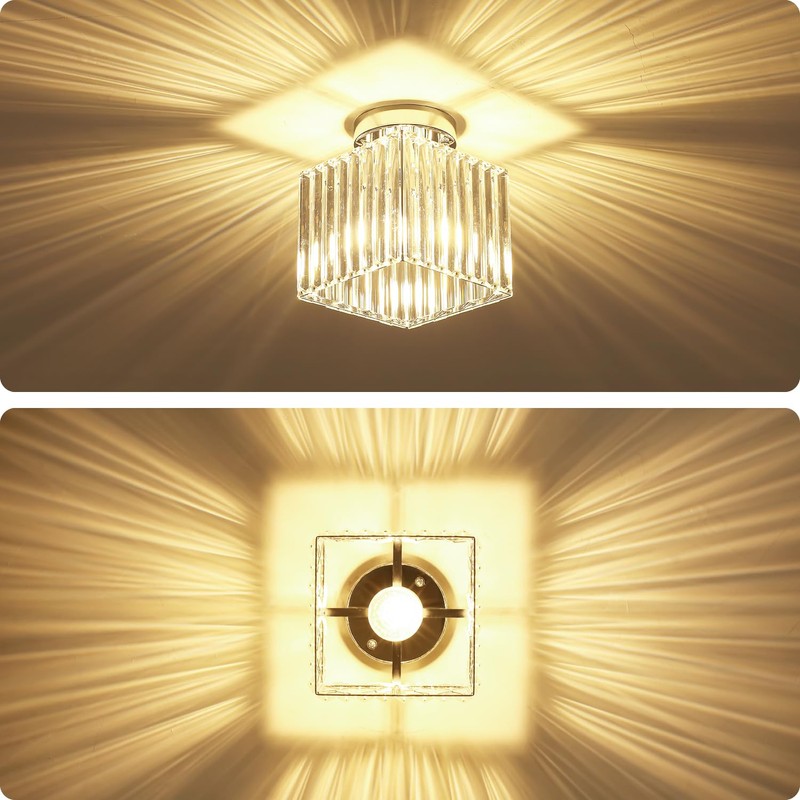 GZBEINI 2-Pack Crystal Semi Flush Mount Ceiling Light, Modern Chrome