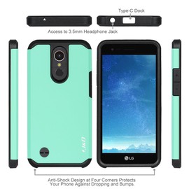 J&D Heavy Duty Dual Layer Hybrid Shockproof Protective Rugged Bumper Case for LG K20 V, Mint