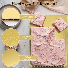 Anscher 25 Pack 14 x 10 Inch Greaseproof Rectangle Cake Boards Corrugated Single Wall Cake Pad Half Sheet Cake Board Rectangular Scalloped Rectangle Dessert Base for Cake Pizza(Gold)