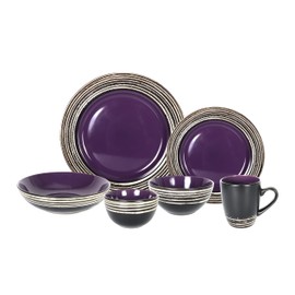 HomeVss 48 Piece Dinnerware Set, Ceramic Plates and Bowls Sets for 8, Microwave and Dishwasher Safe, Handcrafted Tree Bark Series Dish Set, Lavender/Purple