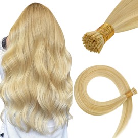 HOTBANANA I Tip Hair Extensions Human Hair, 24 Inch 50g 50s Light Blonde Highlighted Golden Blonde Pre Bonded ITip Hair Extensions Cold Fusion I Tip Extensions Straight I Tips Hair Extensions