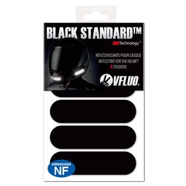VFLUO Black Standard™ – Kit of 4 Black Retro-Reflective Helmet Stickers, 3M™ Technology, Discreet by Day/High-Visibility at Night (Reflects to White), Made in France
