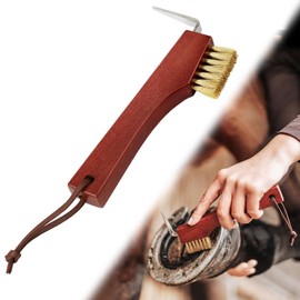 Shinylin Horse Hoof Pick with Brass Wire Brush and Wooden Grip Farrier Tool Hoof Pick Supplies for Horse Cleaning and Grooming