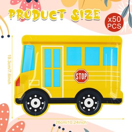 Havawish 50 Pcs Yellow School Bus Disposable Party Plates Wheels on The Bus Birthday Decorations Paper Plates for Back to School Birthday Baby Shower Party Supplies