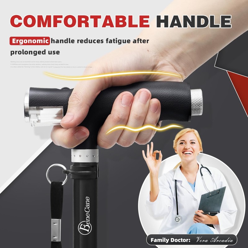 BeneCane Quad Cane Walking Cane with Two Led Lights with