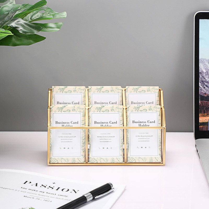 Hipiwe Business Card Display Stand Vertical Gold Name Card Holder