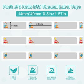 Phomemo D30 Label Tape, Black Text on Transportation Pattern Clear Labels Paper Thermal Printer Sticker Self-Adhesive Label Maker Tape, 14mm x 40mm (0.55x1.57) 3-Roll