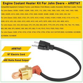 AR87167 Engine Block Coolant Heater Kit Fits for John Deere 1025R 110 2210 2305 4210 445 X495 XUV Gator 850D 855D 855M 865E