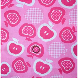 Robert Kaufman BonEful FABRIC FQ Cotton Quilt Pink White Apple GIRL School Fruit Food Dot Check