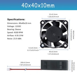 GDSTIME 40mm Small Fan, 2pcs 4010 40mm x 10mm DC 12V Small Mini Micro Brushless Cooling Fan, for PC CPU 3D Printer and Other Small Applications,Sleeve Bearing 2PIN