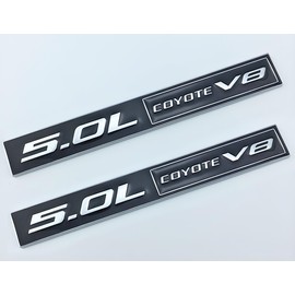 2 Pack 5.0L Coyote V8 Emblems Badge V8 Engine Trim Hook Trunk 3D Adhesive Decals Stickers (Black Silver)