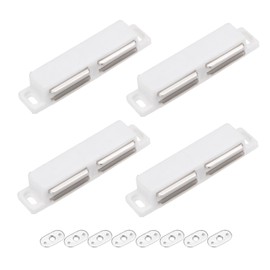 METALLIXITY Double Magnetic Latches Catch (3"x0.8") 4Pcs, Plastic Cabinet Magnet Latch - for Cabinet Door Drawer, Home Decoration, White