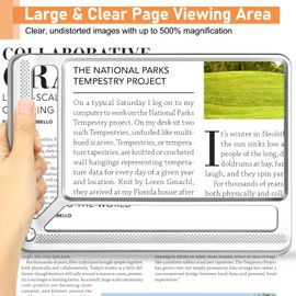 AKKYCVS 5X Full Page Magnifying Glass for Reading, Lightweight Rectangular Magnifier Provides Large Book Page Viewing Area, Handheld Magnifier for Reading Small Prints for Seniors, Low Vision-Silver