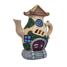 ALT90 Solar Fairy Garden Teapot House and Doors LED Illuminated Outdoor Ornaments Weatherproof [Solar Teapot House]