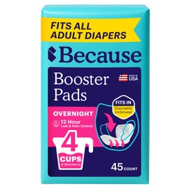 Because Overnight Booster Pads Fit All Adult Diapers, Helps Keep Your Adult Diaper Active All Night, Adds 4 Cups to Incontinence Underwear, Extra Absorbency, 45 Count