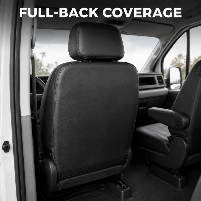 Black PU Leather 2+1 Van Front Seat Cover Set with