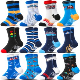 Welwoos 12 Pairs Stopper Socks Children Baby Boys Non-Slip Socks Children Non-Slip Cotton Socks, Cars